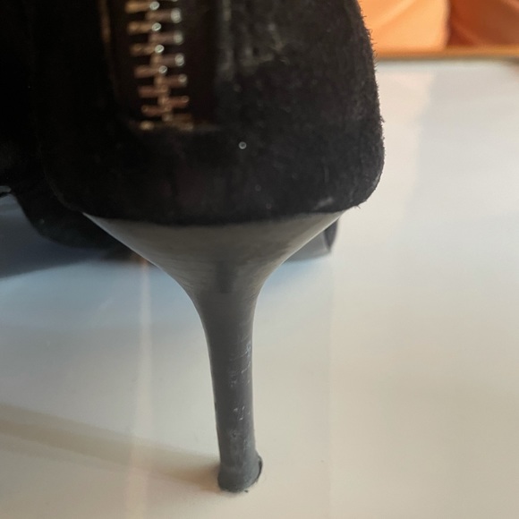 Black Suede Ankle Heel Booties - Heeled Boots with Zipper for Going Out - Picture 5 of 13